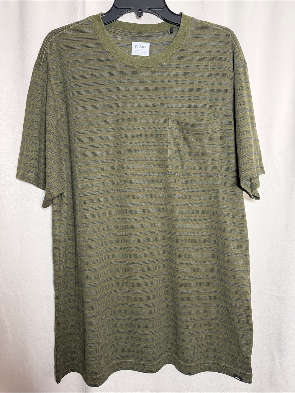 prAna Men's Cardiff Short Sleeve Pocket T-Shirt Green Blue Striped XL